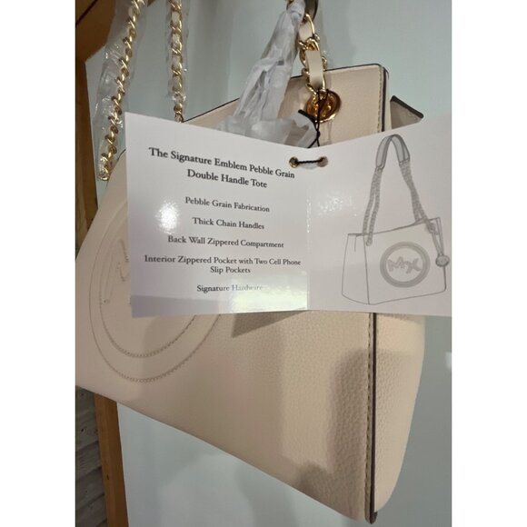 NWT Max Studio Pebble Grain Double Handle Tote Bag Chain Straps Ivory Color - Picture 3 of 12